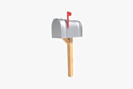 Preview: Mailbox with raised flag on wooden post