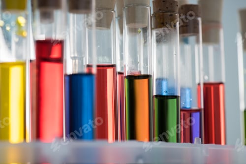 Preview: Close-up view of test tubes with colorful chemical samples in lab