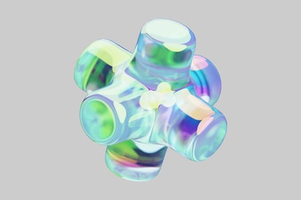 Visualização: Forma abstrata cilíndrica de brilho iridescente