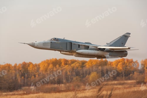 Preview: Military jet bomber Su-24 Fencer flying