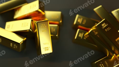 Preview: Closeup shot of gold bullions on a black background - wealth business success concept
