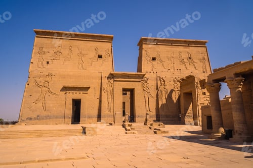 Preview: A Young European Tourist At The Temple Of Philae, A Greco-Roman Construction Seen From The Nile