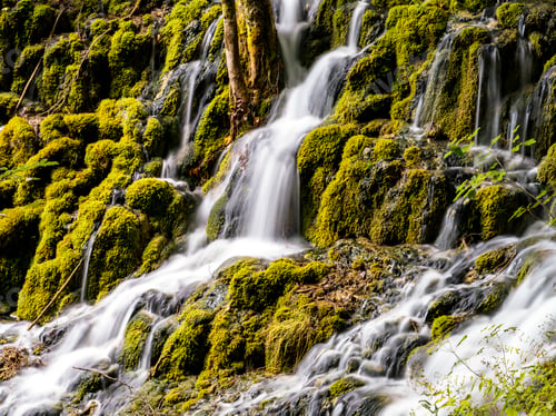 Preview: Beautiful shot of waterfall with moss and plants in Plitvice Lakes National Park, Croatia