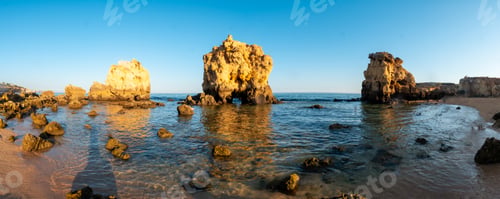 Preview: Panoramic view of the beach in summer, holidays at Praia dos Arrifes, Algarve, Albufeira. Portugal