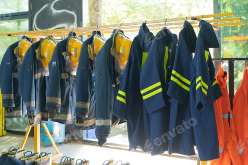 Preview: Firefighter Uniforms and Gear Hanged in a Station