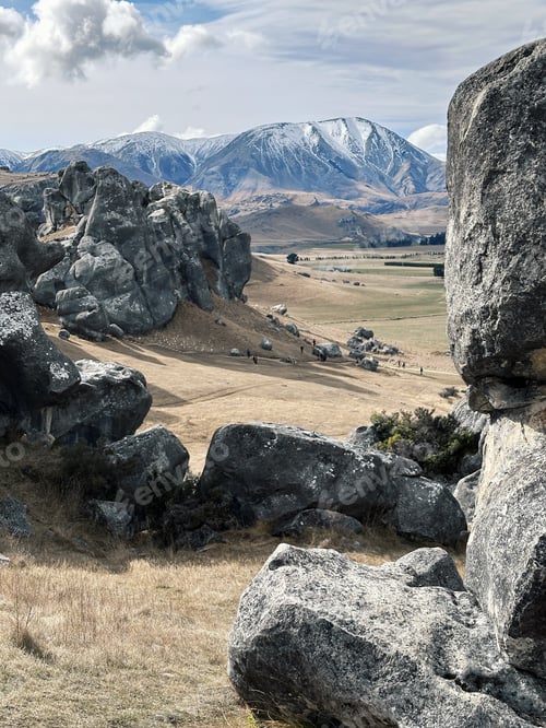 Preview: Large natural stones in Castle Hill Nature Park, New Zealand. Tourist spots. Travel.