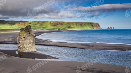 Preview: Big rock on the black beach in Iceland