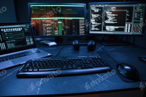 Preview: Cyber criminal haker dark room for massive attack of corporate big data servers