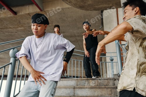 Preview: Dancing Group Practicing Hip-Hop Moves Outdoors