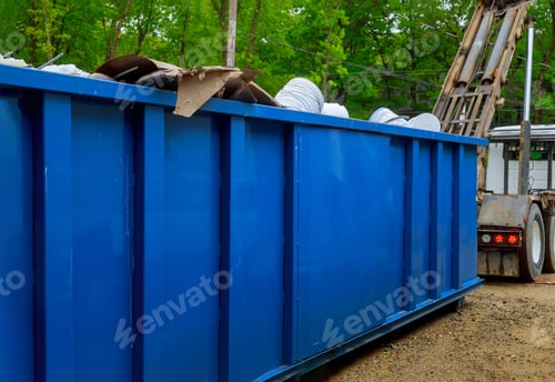 Preview: Truck loading a full recycling container trash dumpsters being with garbage container trash