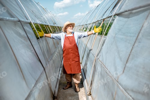 Preview: Senior man on agricultural farm outdoors