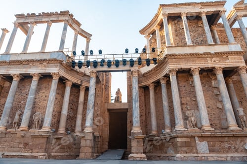 Preview: Roman Ruins of Merida, view of the columns of the Roman Theater. Extremadura, Spain