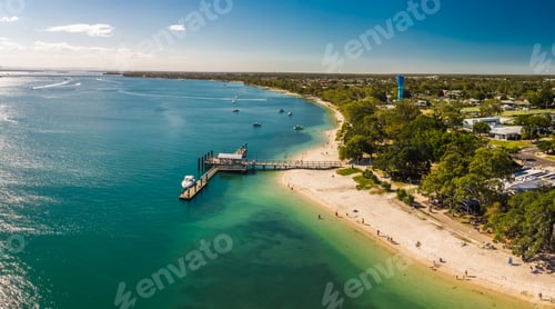 Preview: Aerial view of Bongaree Jetty on Bribie Island, Sunshine Coast,
