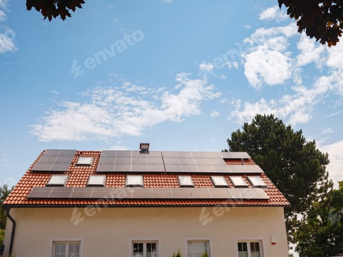 Preview: Solar photovoltaic panels on house roof