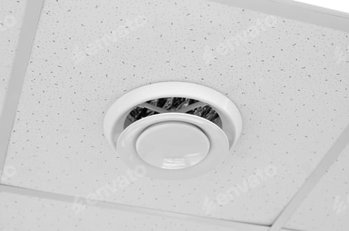 Preview: Round ventilation duct on the ceiling. Modern ventilation built into the ceiling.
