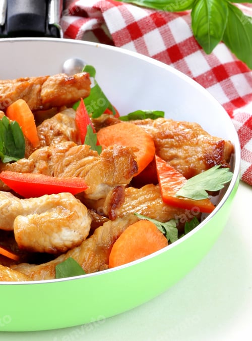 Preview: traditional mexican dish fajitas meat with vegetables