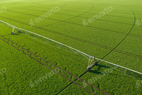 Preview: Aerial View of Center Pivot Irrigation Sprinkler in Wheat Field
