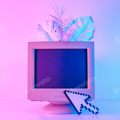 Preview: Purple still life of a vintage computer monitor