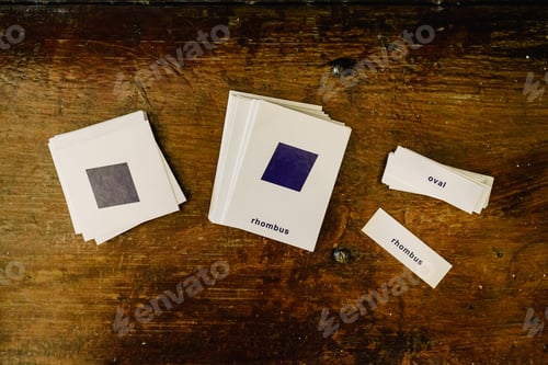 Preview: Cards with geometric shapes to teach students in a Montessori classroom