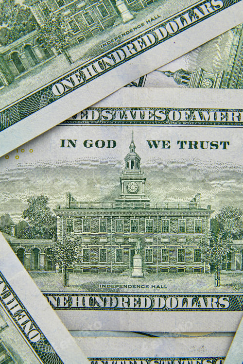 Preview: Flat lay Closeup on the bills for a US hundred dollar banknote