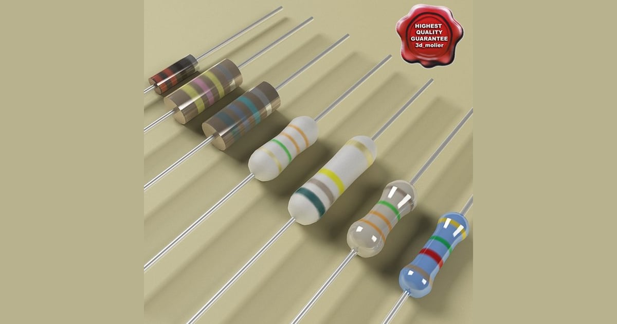 Six varied resistors in a row 3D, Incl. circuit & electricity - Envato