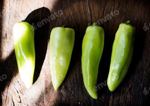 Preview: Aerial view of fresh jalapeno pepper on wooden background