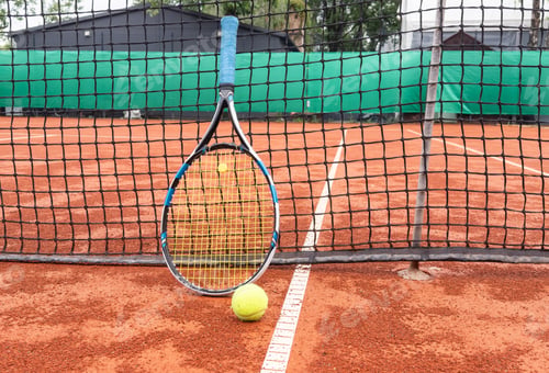 Preview: tennis racket with a tennis ball on a tennis court