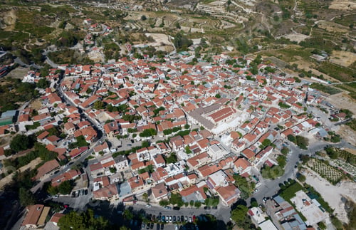 Preview: Aerial drone photograph of the mountain village of omodos. Larnaca Cyprus