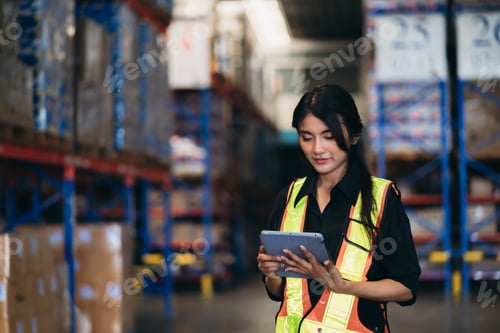 Preview: Warehouse worker working and checking the stock in the warehouse.