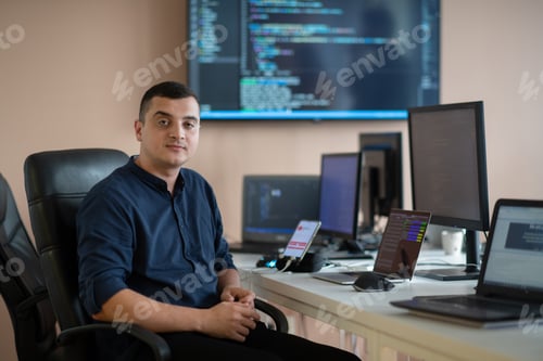 Preview: A programmer diligently testing smartphone applications while sitting in their office.