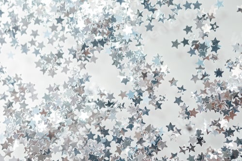 Preview: Silver glitter and glittering stars on white festive background
