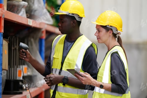 Preview: Warehouse Industrial supply chain and Logistics Companies inside. Warehouse workers checking the inv