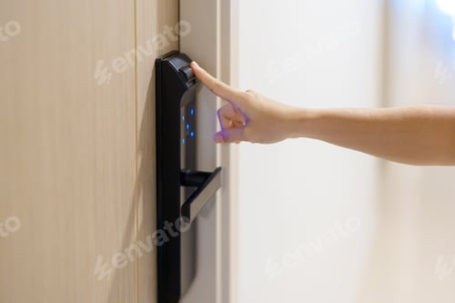 Preview: Hand press PIN number for smart digital door lock while open