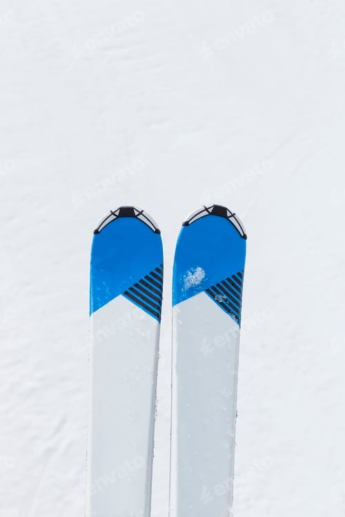 Preview: Ski equipment. Top view. white background. Snow. Winter season