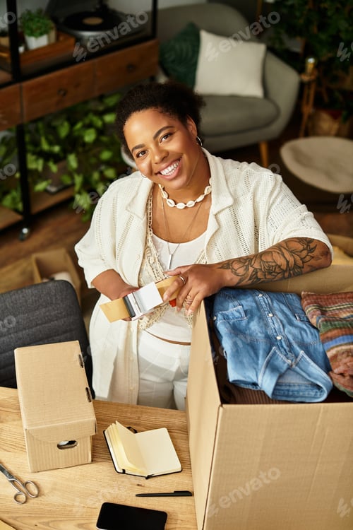 Preview: Smiling woman engages in creative crafting at a vibrant workshop setting