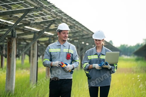 Preview: photovoltaic panel, Engineer with energy measurement tool photovoltaic modules for energy