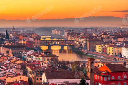 Preview: Florence, Italy at the Ponte Vecchio Bridge crossing the Arno River