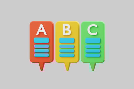 Preview: Three colorful speech bubbles with letters A, B, and C.