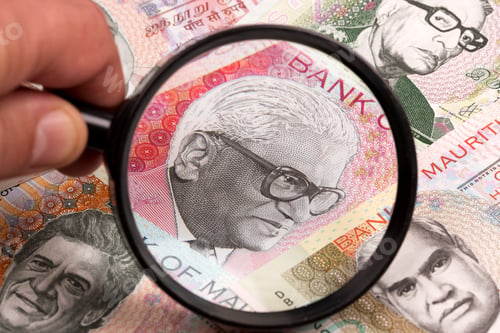 Preview: Mauritian rupee in a magnifying glass