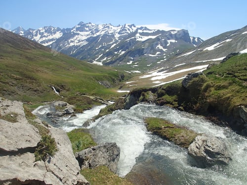 Preview: High mountains of the Pyrenees, with meadows still snowed in summer and its thaw.