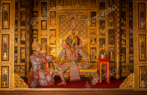 Preview: Khon is art culture Thailand Dancing in masked Tos-sa-kan and Hanuman are fighting in literature Ram