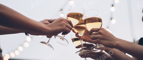 Preview: Group of people celebrating and toasting glass of wine at the party
