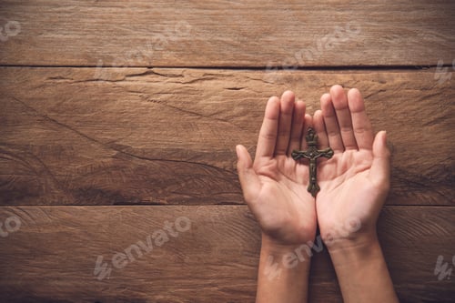 Preview: Human hands open palm of Christian for blessings and hopes Pray to God
