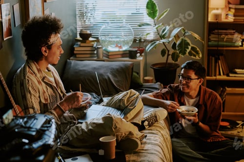 Preview: Roomies Eating Noodles in Dorm Room