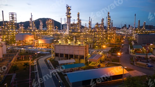 Preview: Oil Refinery plant at sunset. Gas Chemical Equipment Prodiction import export Concept