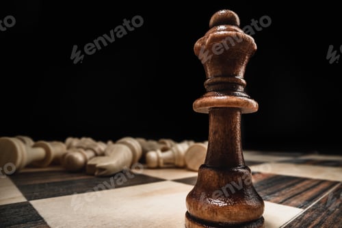 Preview: Chess game with chess pieces against black background
