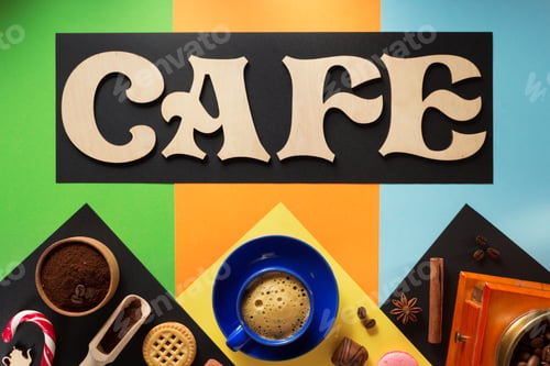 Preview: cup of coffee and ingredients
