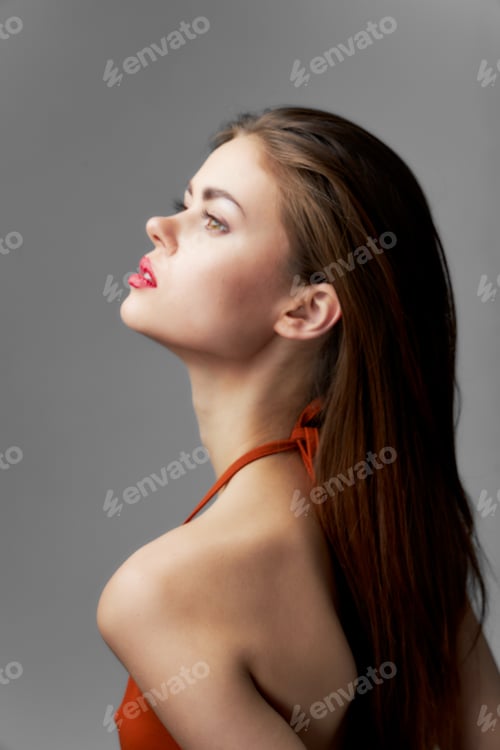 Preview: woman looking up naked shoulders glamor cosmetics luxury
