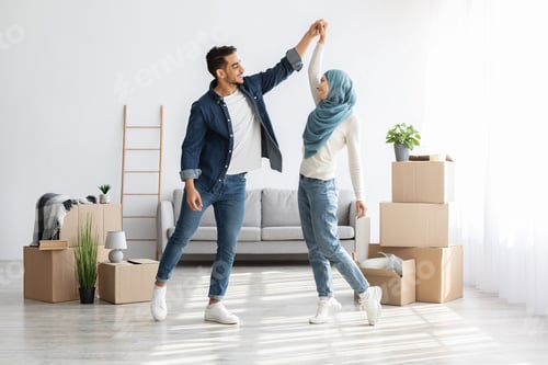 Preview: Loving arabic family dancing in new apartment