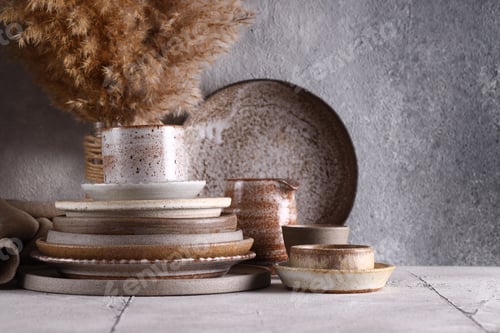 Preview: organic, ceramic, dishes, plates, cups, handmade , tableware for cafe gray and brown, natural colors